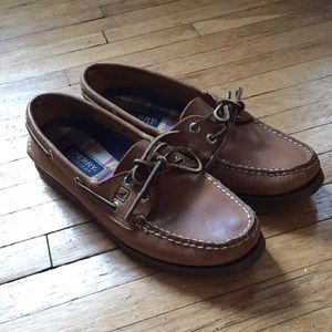 Vintage leather boat loafer shoes
